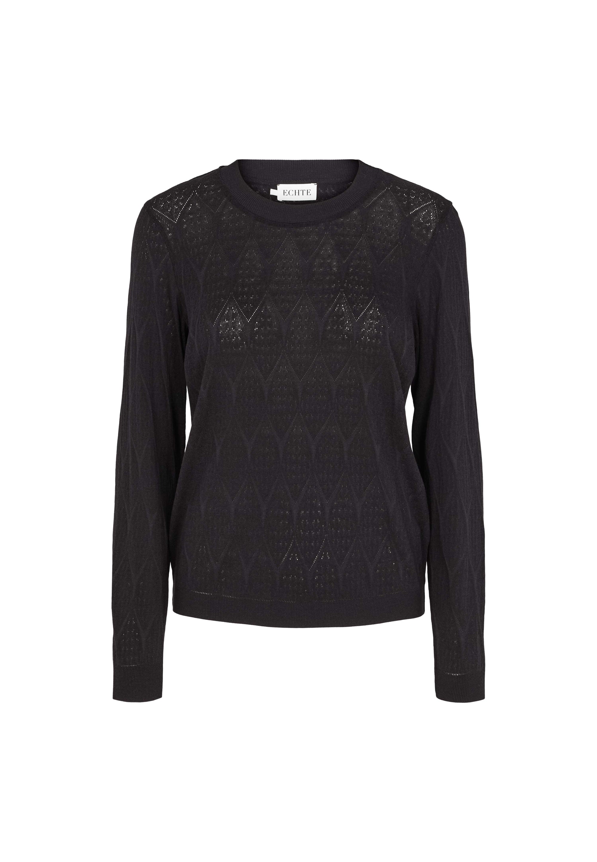 ECHTE Sheer Crew Neck Lace Knit, Knitwear Knitwear 01000 Black