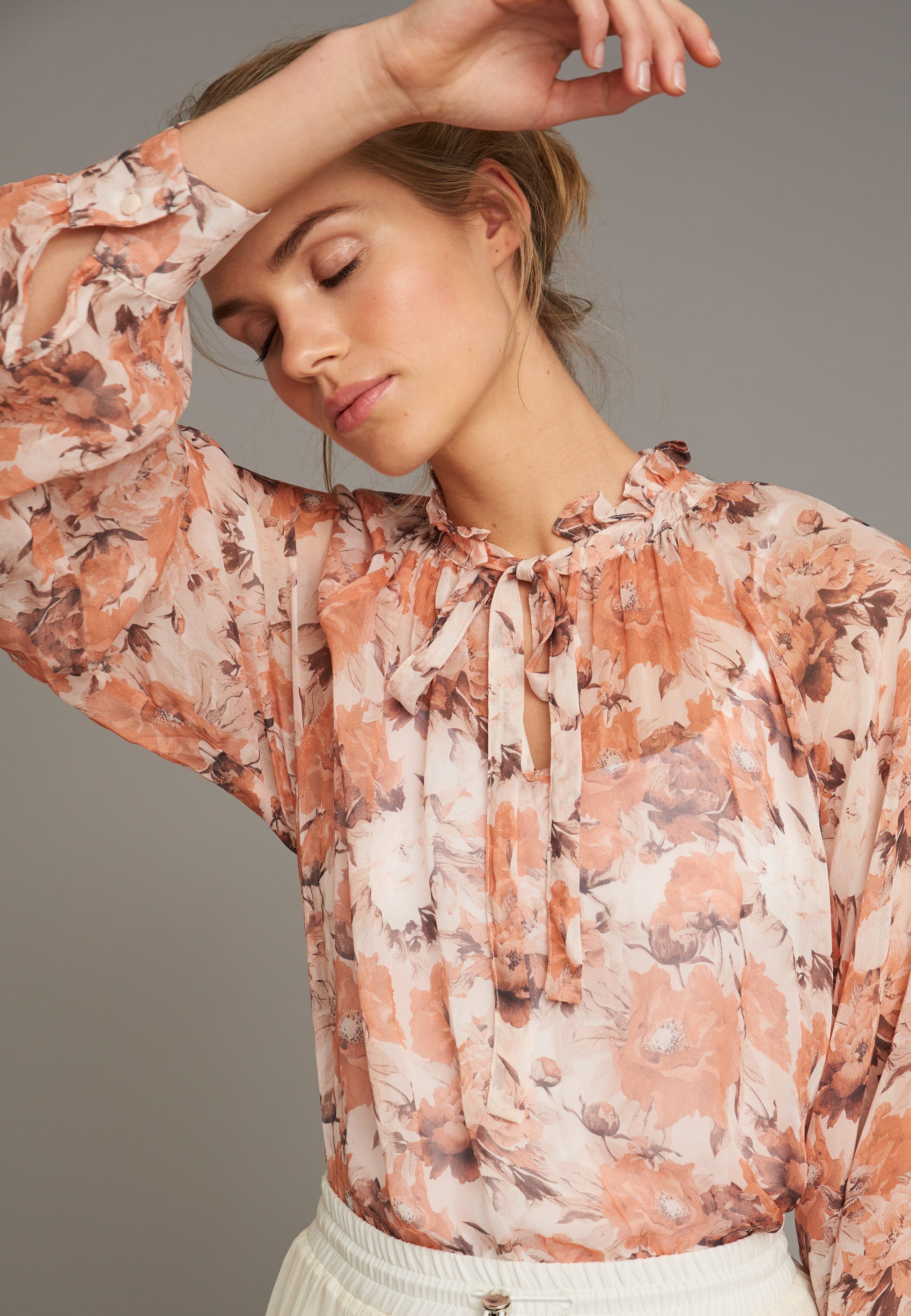 ECHTE Ruffled Sheer Blouse Blouses 05020 Flower Print