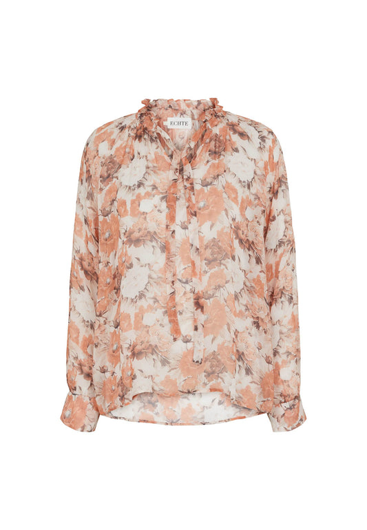 ECHTE Ruffled Sheer Blouse Blouses 05020 Flower Print